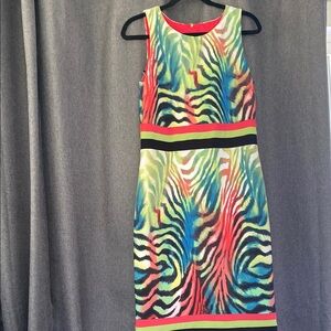 Frank Lyman Design Pink and Blue Midi Sheath Dress